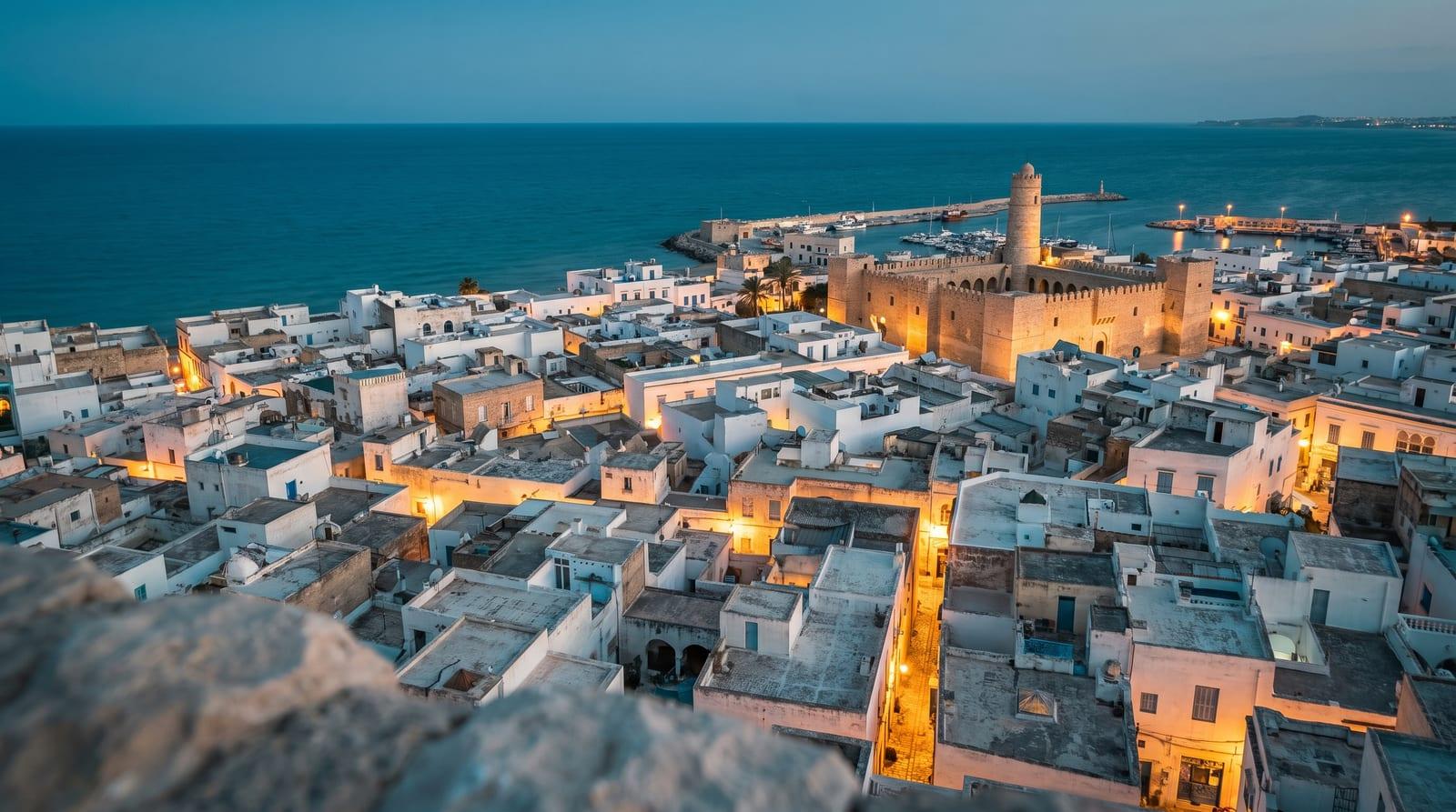Ribat a medina v tuniské Sousse s výhledem na moře